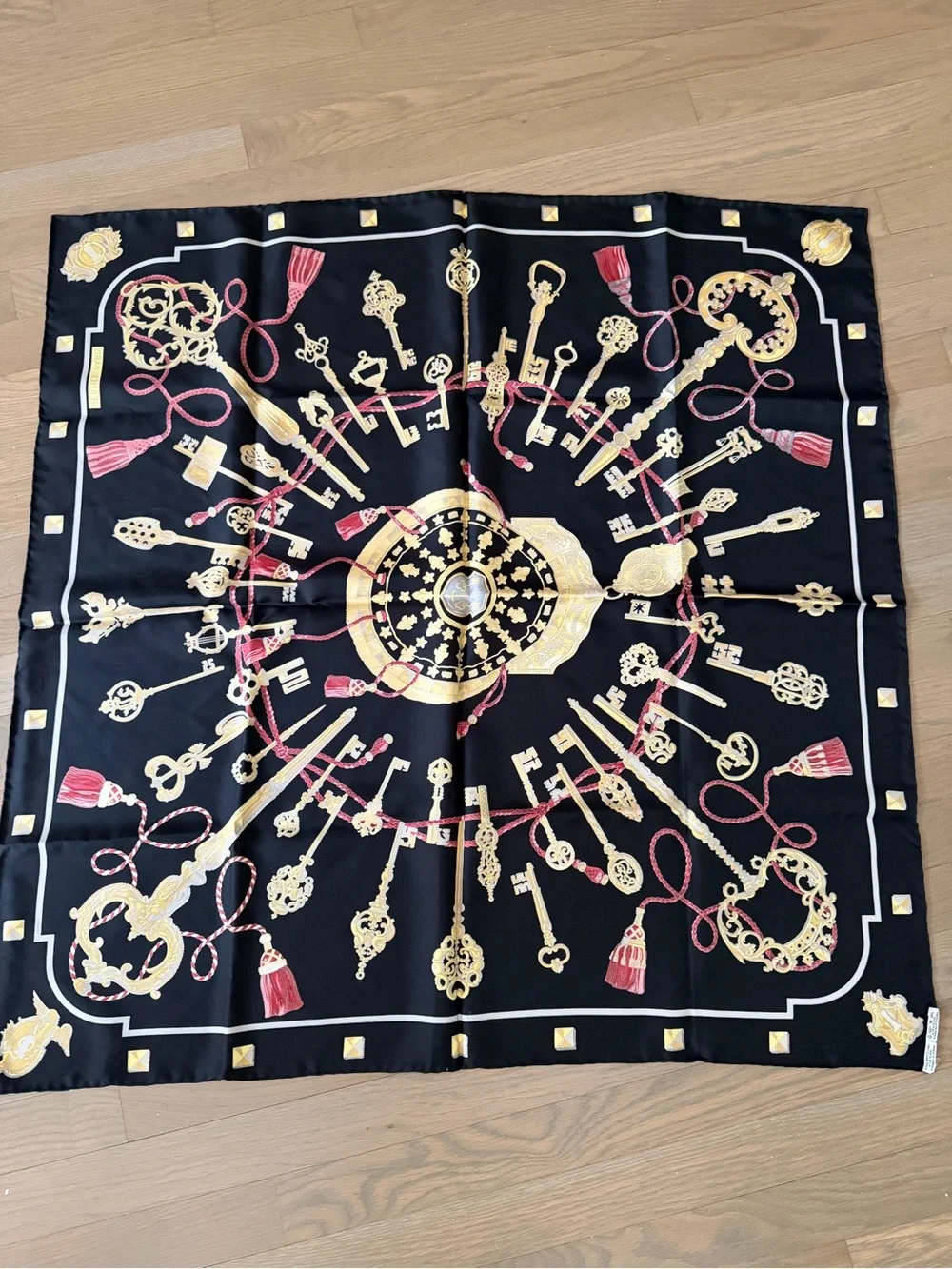 Hermes Scarf 34 in x 34 in Black Gold Red colors